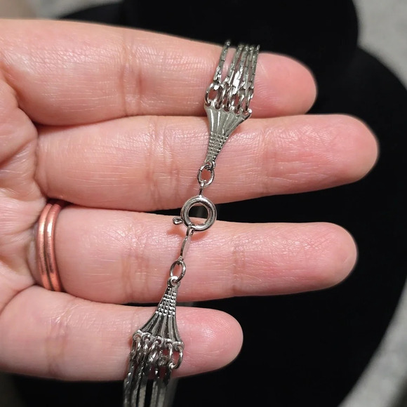 5-Layer Multi Strand Silver Tone Tiered Necklace, Like New, Formal, Single Clasp - Picture 9 of 14